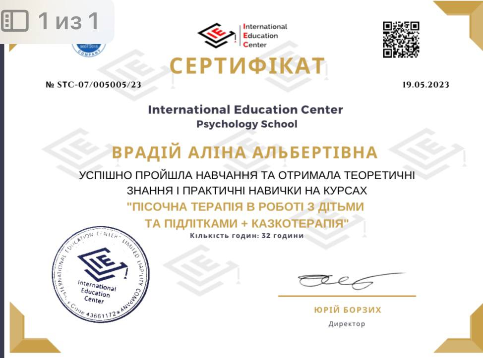 Сертифікат Аліни Врадій 10